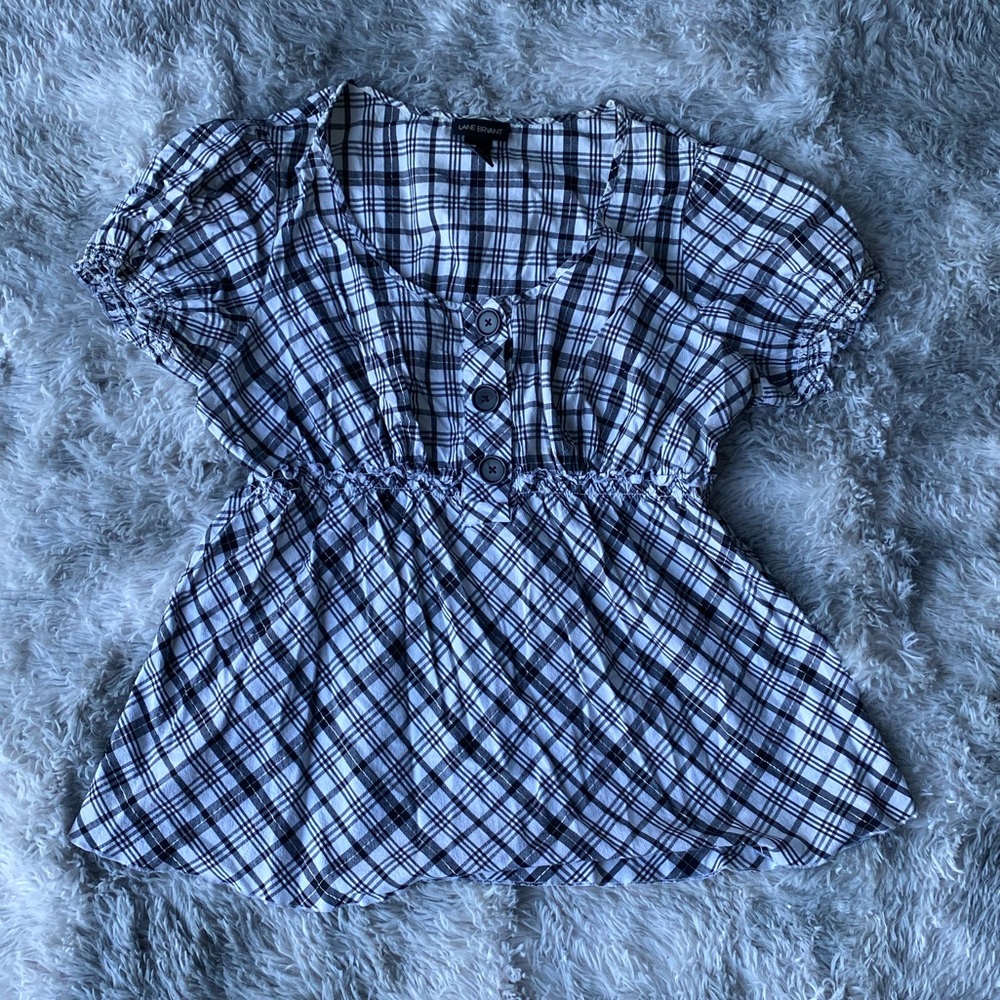 Lane Bryant White and black plaid baby doll style shirt, 18/20